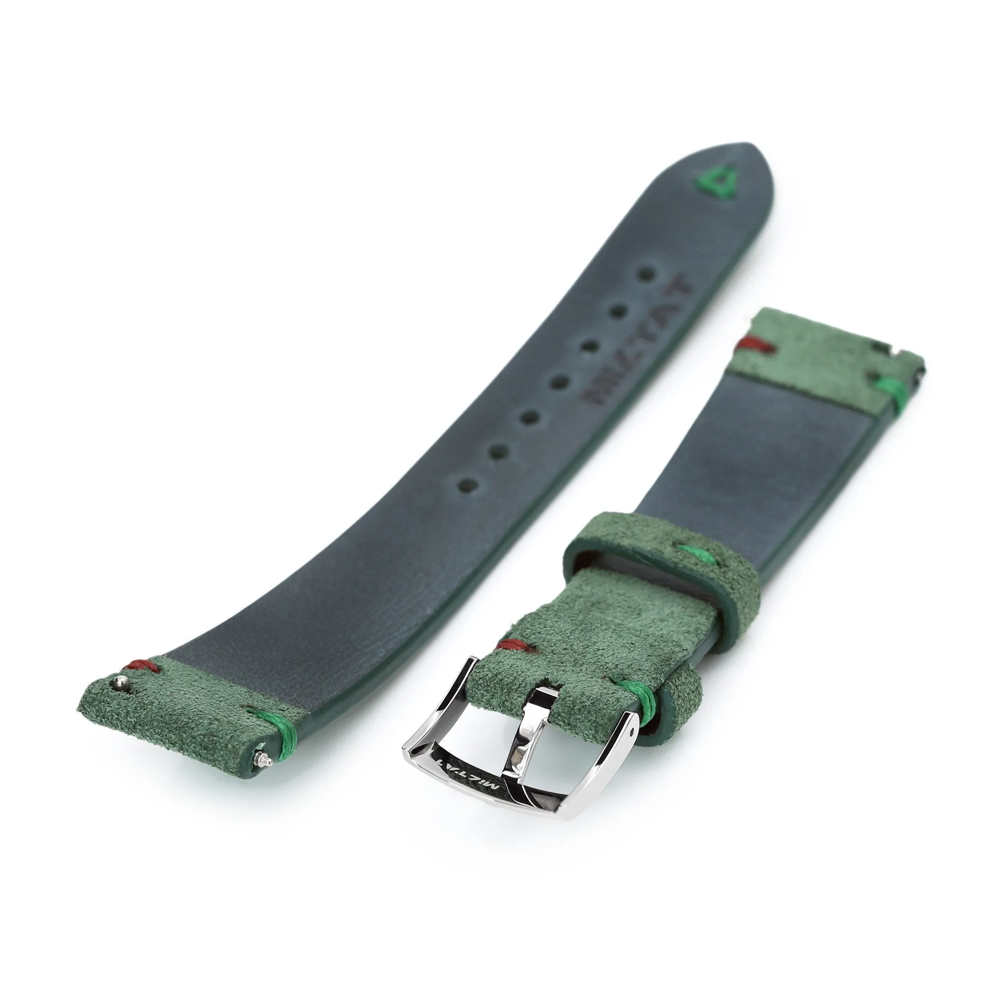 20mm Emerald Green Quick Release Italian Suede Leather Watch Strap, Red - Green St.