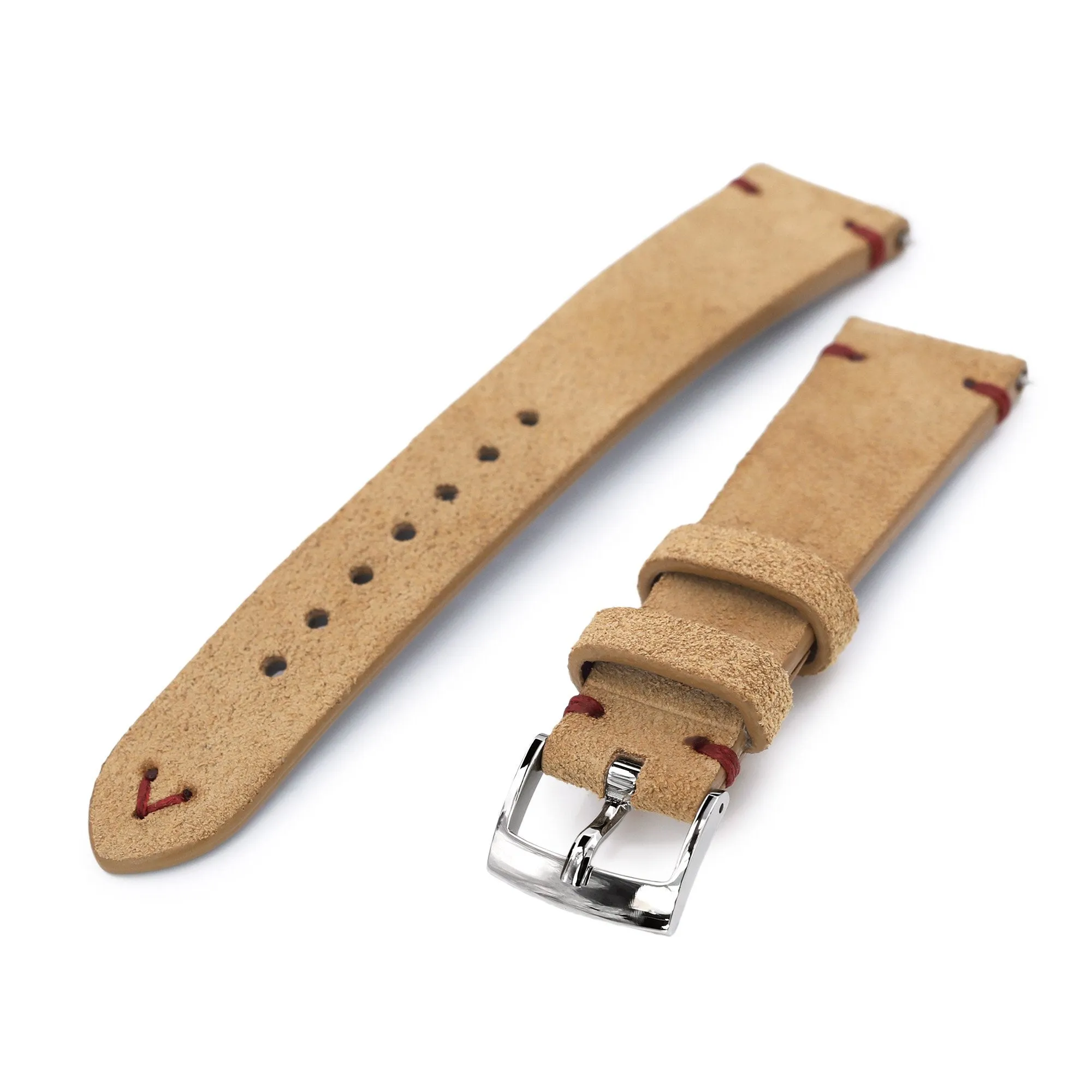 20mm Khaki Quick Release Italian Suede Leather Watch Strap, Red St.