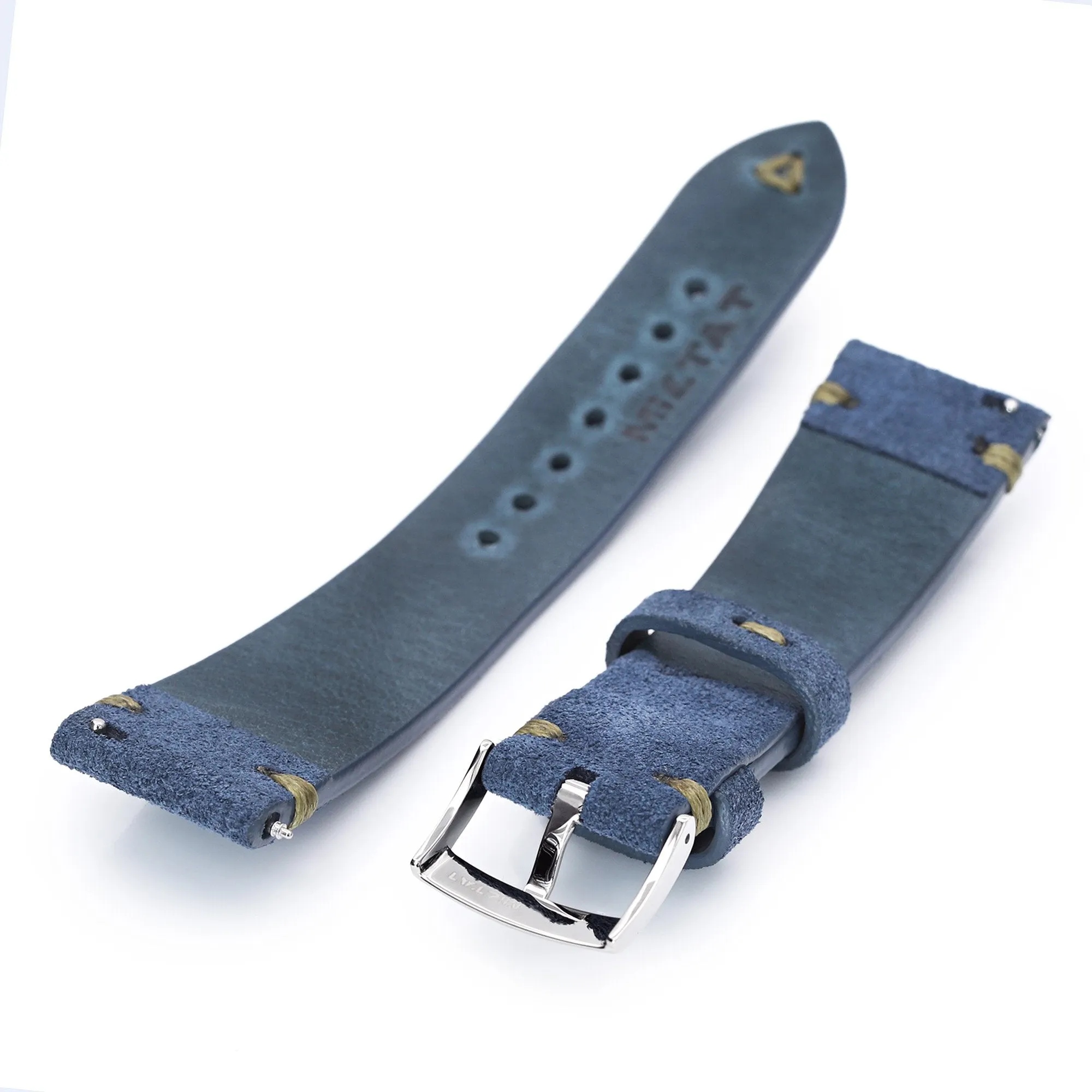 22mm Blue Quick Release Italian Suede Leather Watch Strap, Military Green St.