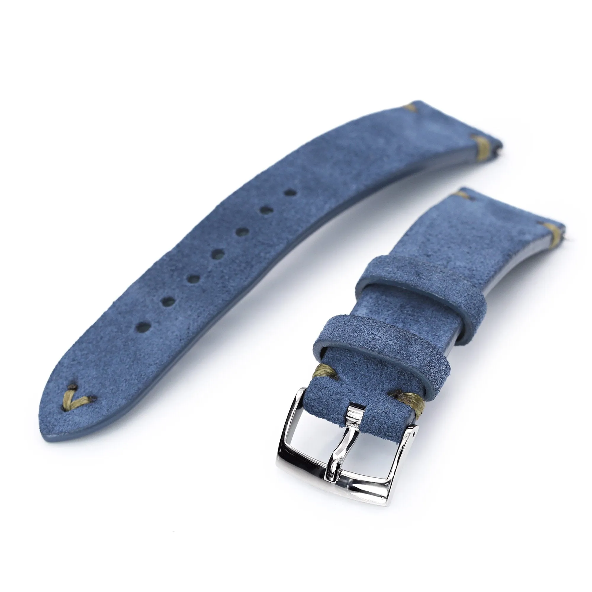 22mm Blue Quick Release Italian Suede Leather Watch Strap, Military Green St.