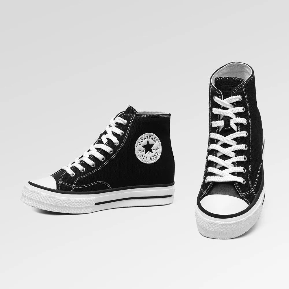 6 CM/2.36 Inches CMR CHAMARIPA Black Canvas High Top Wedge Sneakers For Women