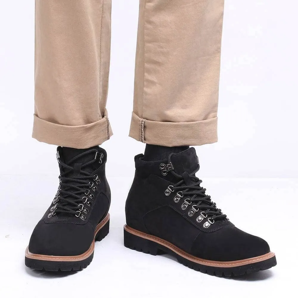 8CM / 3.15 Inches - CMR CHAMARIPA Tall Men Boots Elevator Boots Black Nubuck Leather Water Resistant Boots