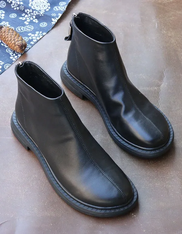 Back Zipper Soft Leather Chelsea Ankle Boots