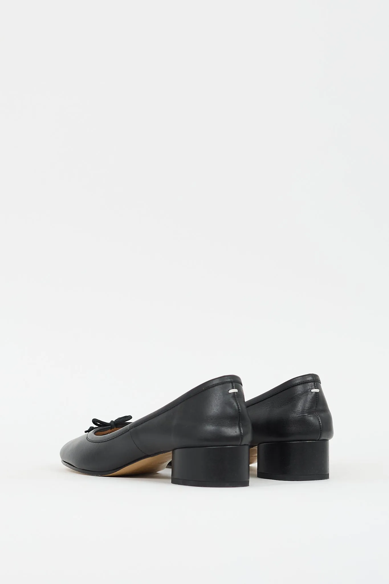 Black Leather Tabi Ballerina Heeled Flat