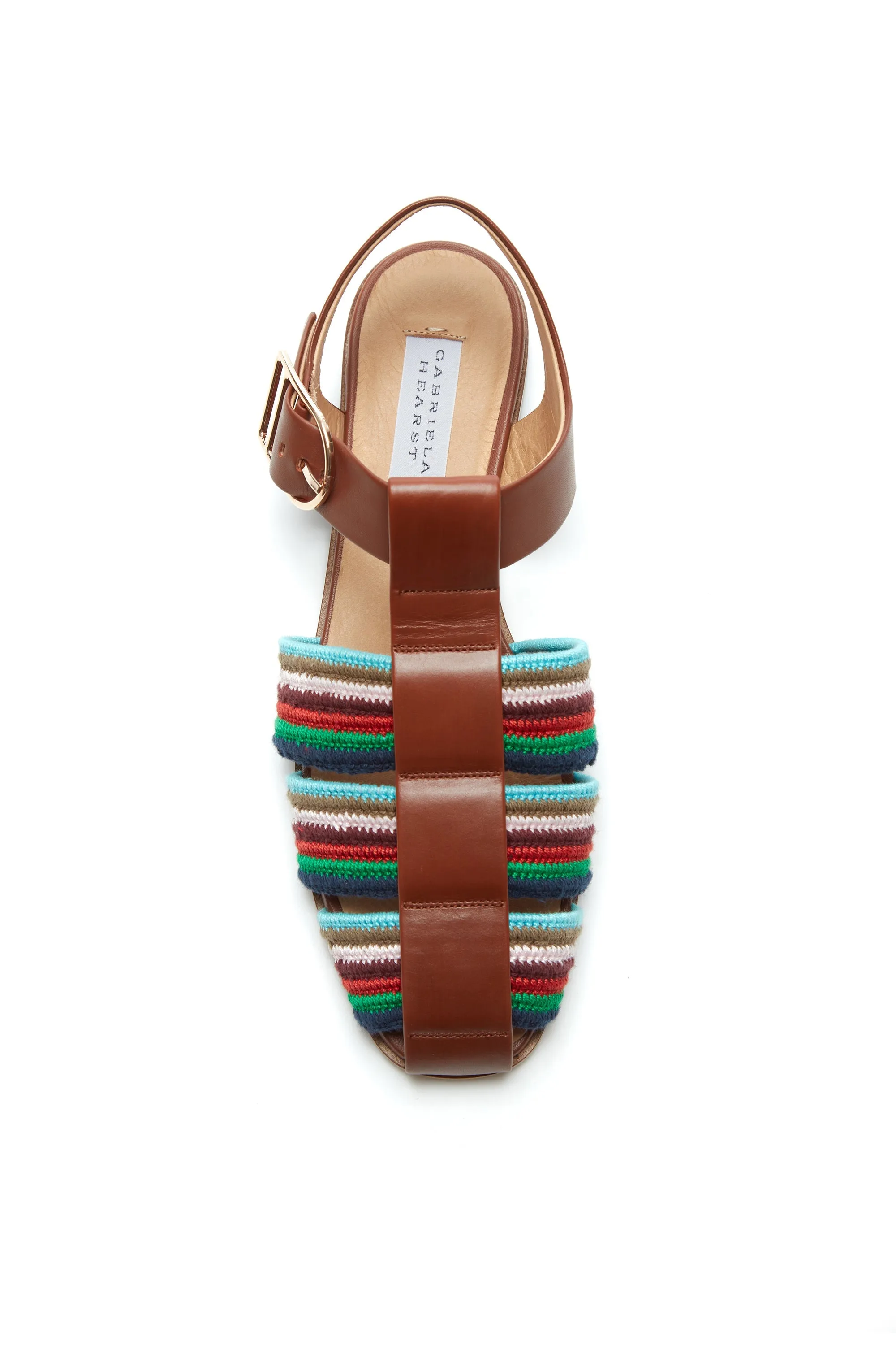 Calla Sandal in Cognac Multi Nappa Leather Crochet