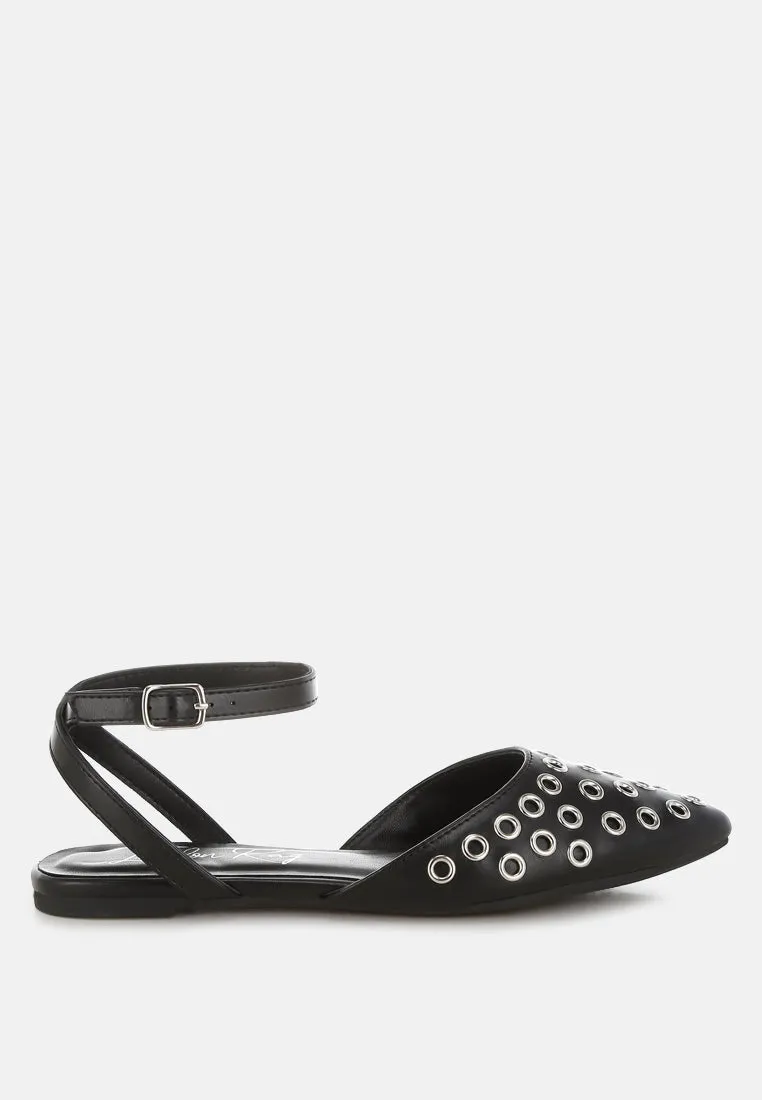 Chalcis Metallic Eyelet Detail Flat Sandals