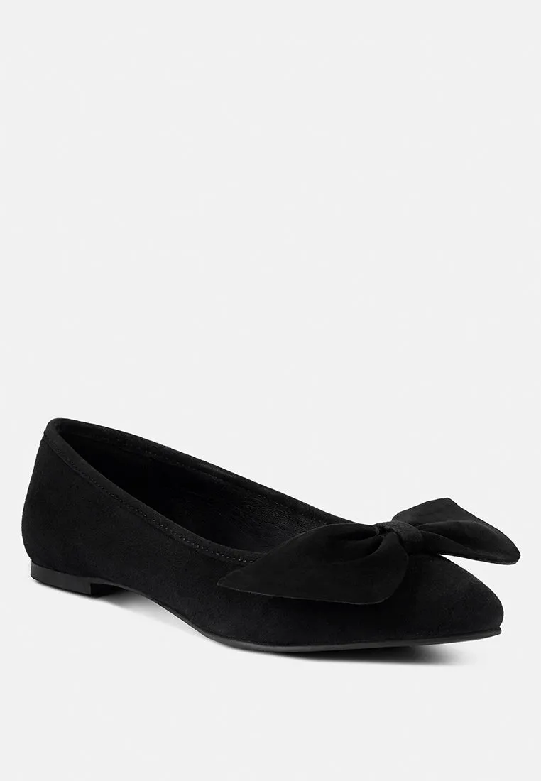 Chuckle Black Big Bow Suede Ballerina Flats