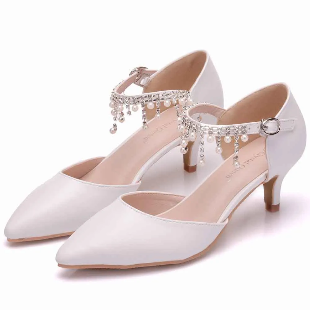 Comfortable wedding shoes for bride Mary Jane White Low Heels Shoes