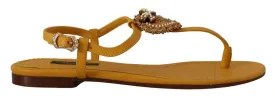 Dolce & Gabbana Mustard Leather Devotion Flats Sandals Shoes