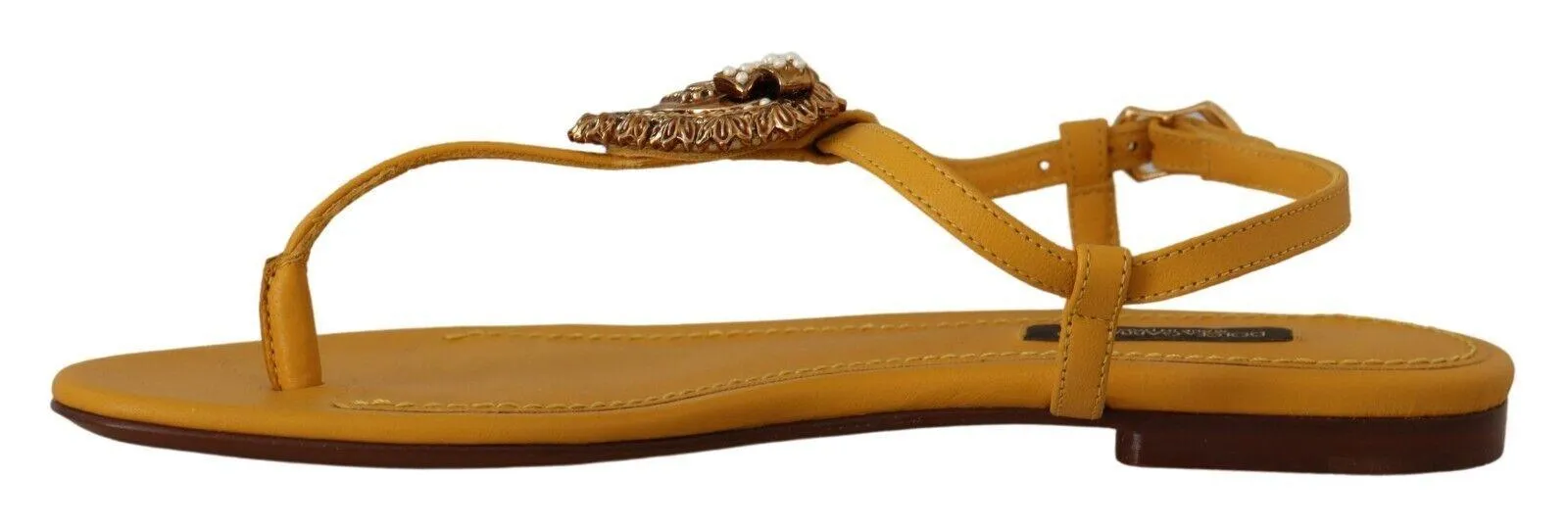 Dolce & Gabbana Mustard Leather Devotion Flats Sandals Shoes