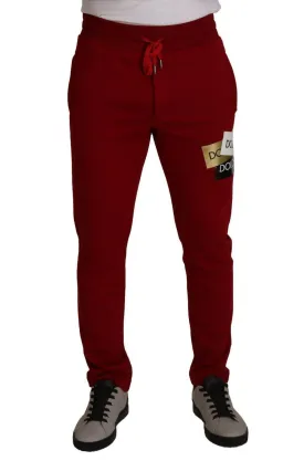 Dolce & Gabbana Red Cotton Logo Patch Sweatpants Jogging Pants