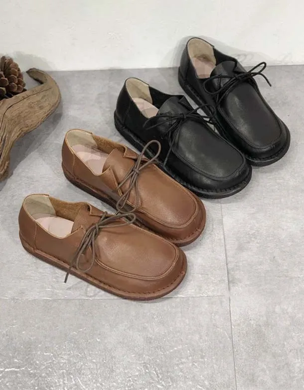 Lace-up Comfortable Soft Leather Retro Flat Shoes