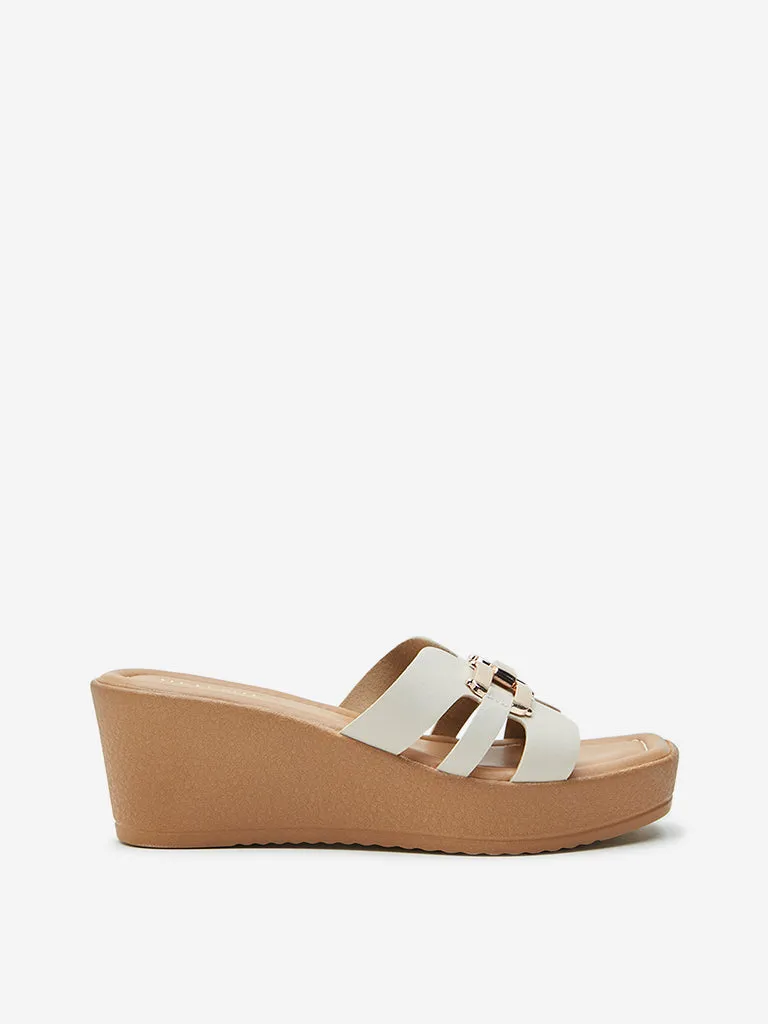 LUNA BLU Ivory Metal-Detailed Wedge Heel Sandals