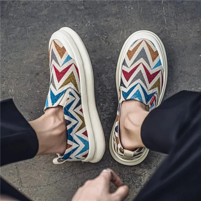 Men's Embroidered Canvas Slip-On Shoes: Summer Breathable Bohemian Style Casual Walking Shoes