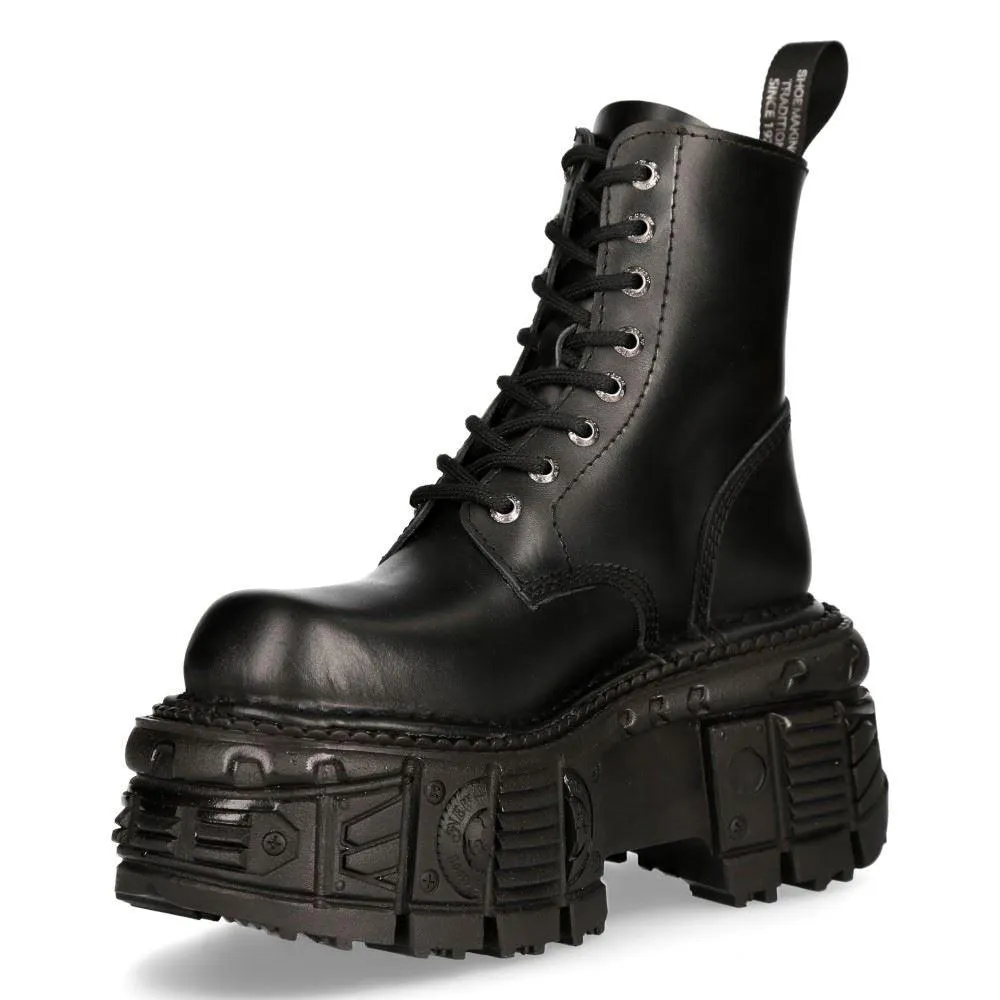 New Rock M-MILI084N-S5 Unisex Black 100% Leather Platform Military Boots