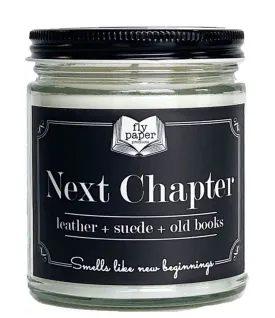 Next Chapter 9oz Soy Candle Leather   Suede   Old Books