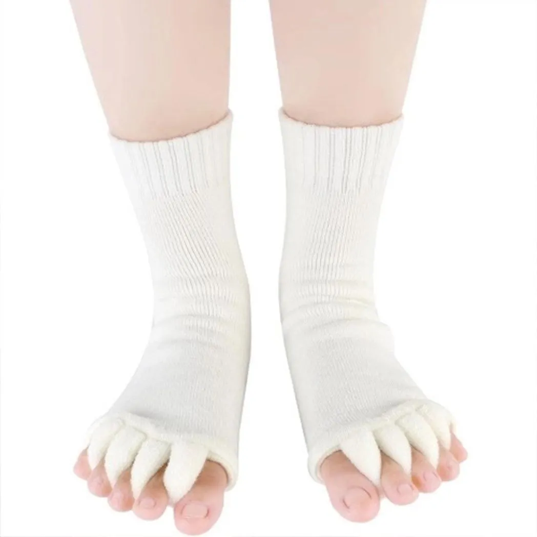 Pair of Foot Alignment Socks Designed to Relieve Foot Pain, White