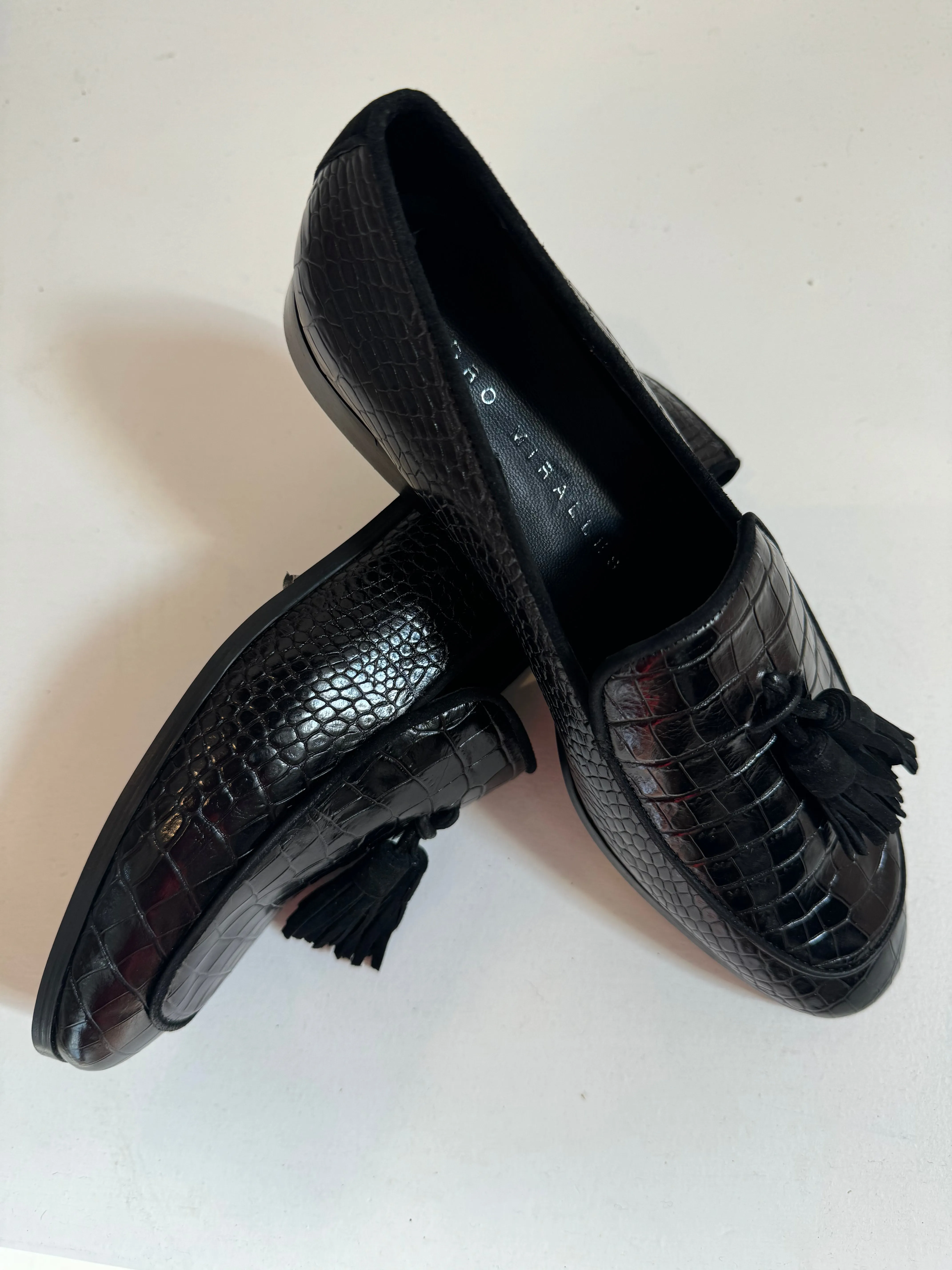 Pedro Miralles Black Moc Croc Tassel Loafer