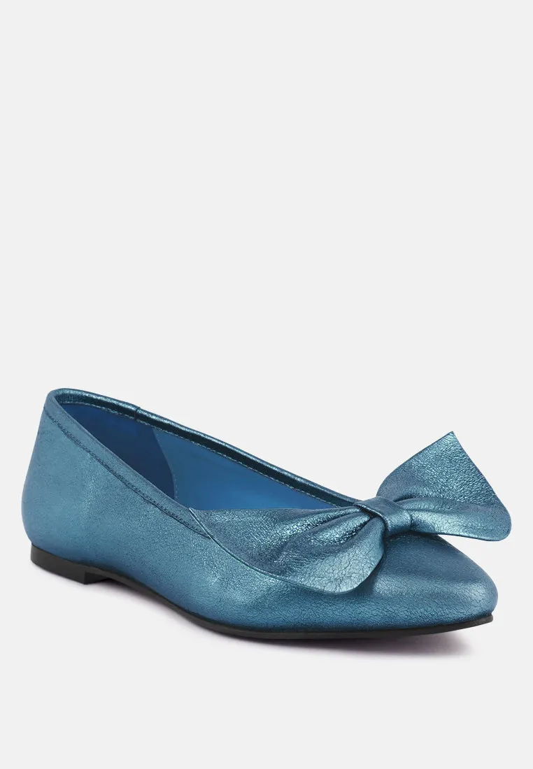 Pie Tribe Blue Metallic Big Bow Ballerinas