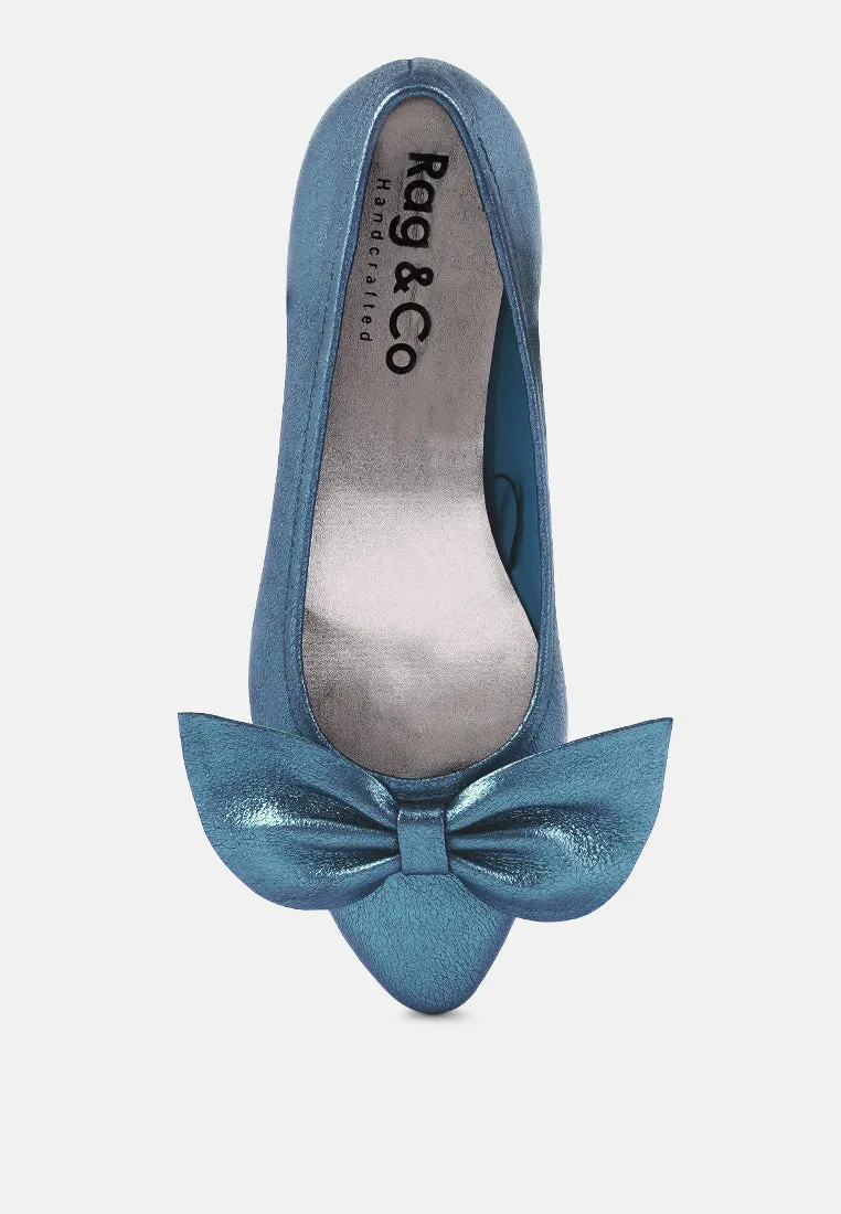 Pie Tribe Blue Metallic Big Bow Ballerinas