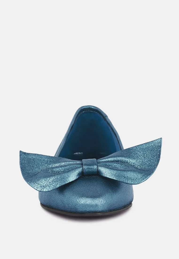 Pie Tribe Blue Metallic Big Bow Ballerinas