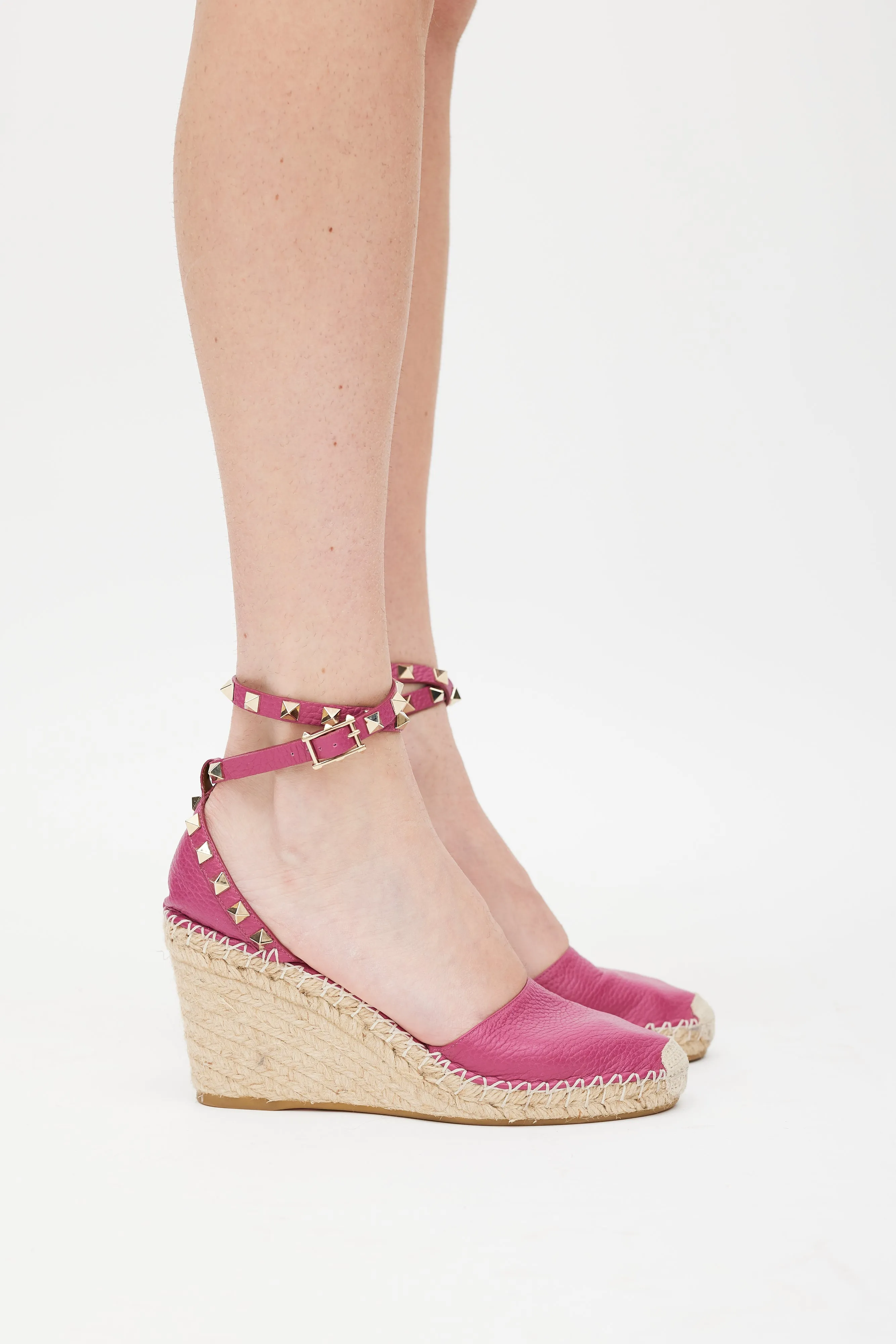 Purple & Beige Rockstud Espadrille Wedge Heel