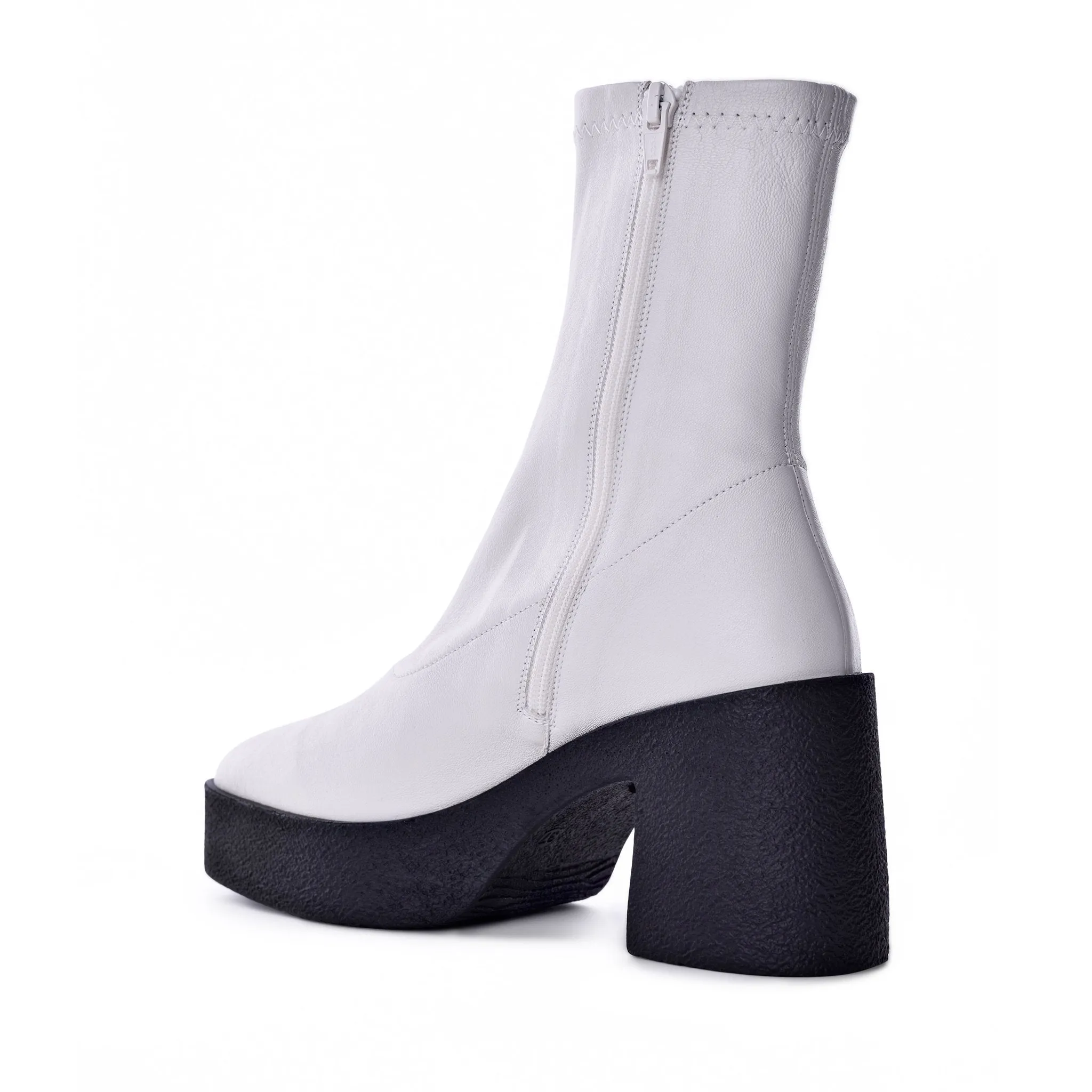 Umi Off White Stretch Leather Chunky Ankle Boots