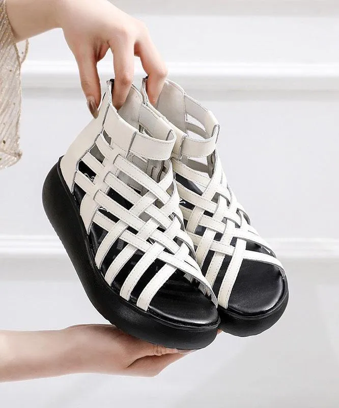 White zippered Platform Flat Sandals Hiking Sandals