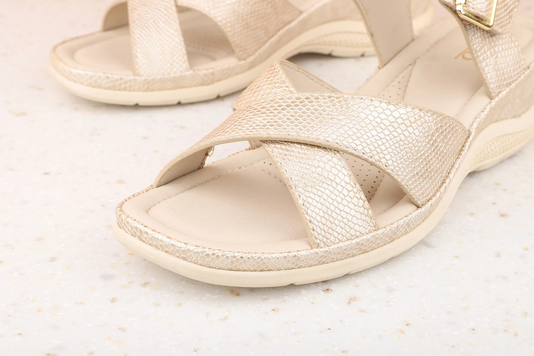 Women Beige Textured Wedge Heels