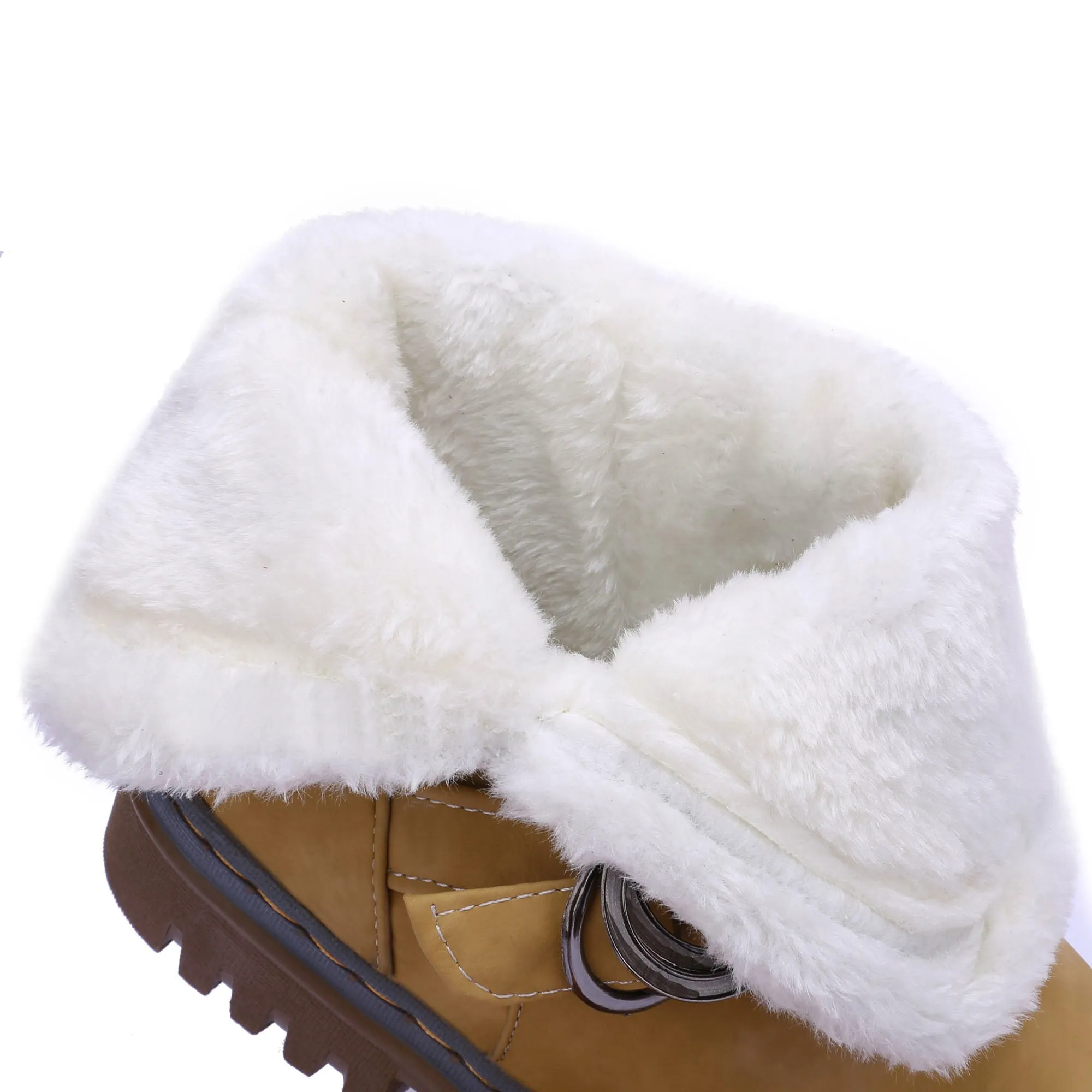 Womens Snow Boots Flats Fur Warm Winter Buckle Slip on Shoes