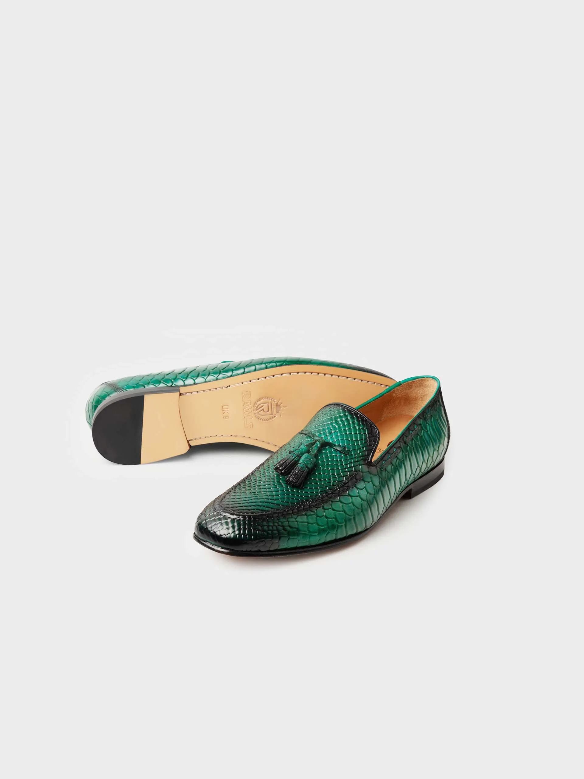 Zane Embossed Tassel Loafer - Green Patina